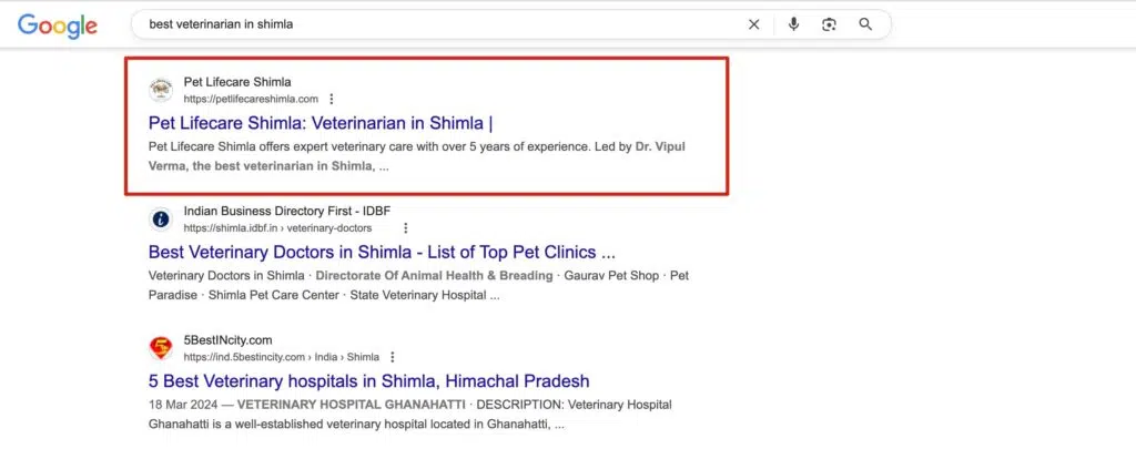 Business website ranking high on search engine results